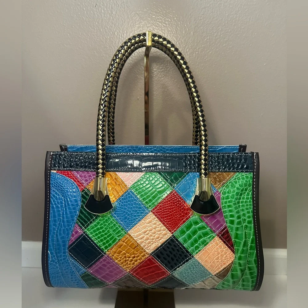 Chaos by Elsie NWT Set of Multicolor Croc Embossed Leather Satchel & Pouch